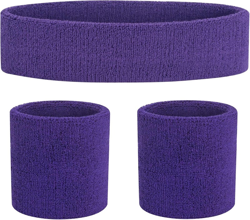 FACATH Sweatbands Headband and Wrist Set, Cotton Sweat Band for Athletic Men and Women, Sweatbands Sports Headbands for Working Out, Running, Basketball, Tennis, Yoga - Image 1